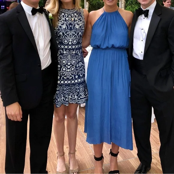 Alice + Olivia denim blue and white midi dress